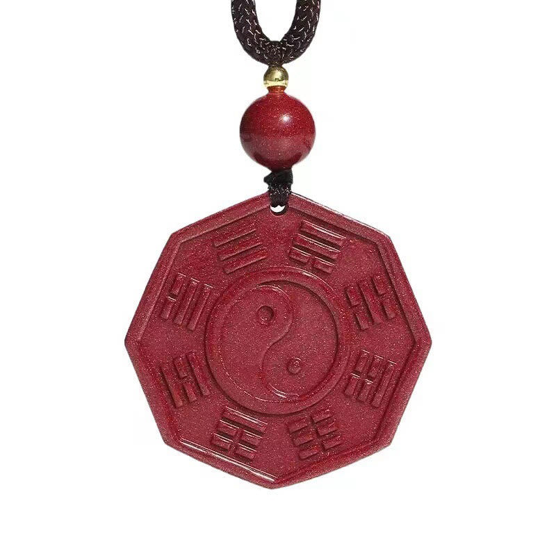 Natural Cinnabar Bagua Taishang Laojun Fu Character Calm Necklace Pendant