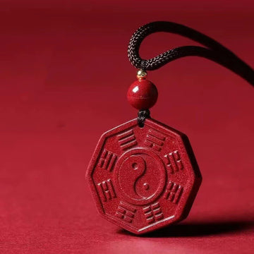 Natural Cinnabar Bagua Taishang Laojun Fu Character Calm Necklace Pendant