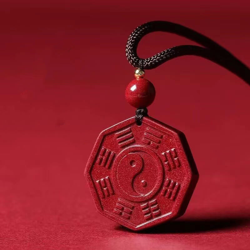 Natural Cinnabar Bagua Taishang Laojun Fu Character Calm Necklace Pendant