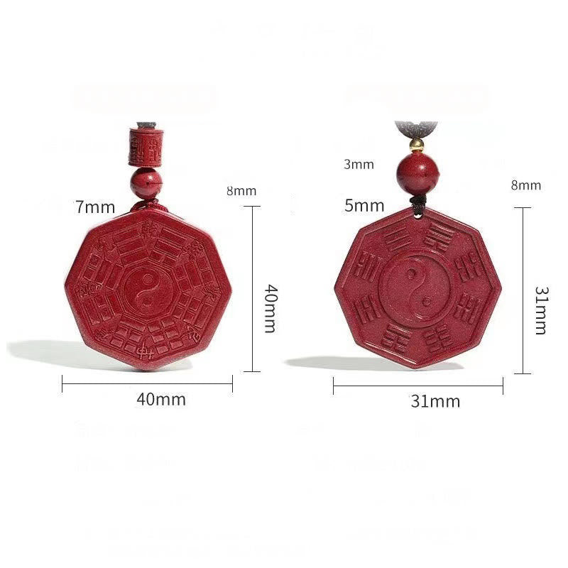 Natural Cinnabar Bagua Taishang Laojun Fu Character Calm Necklace Pendant
