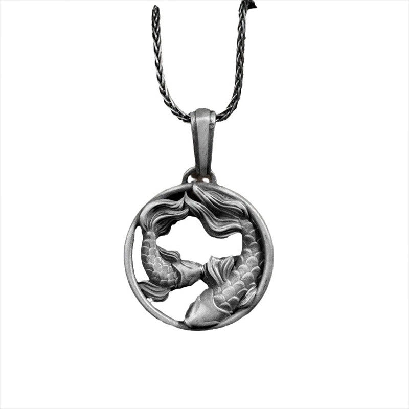 Pure Tin Pisces Double Koi Fish Wealth Necklace Pendant
