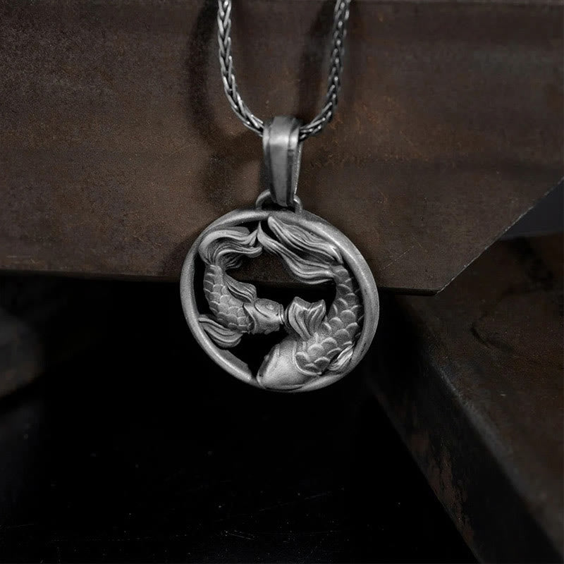 Pure Tin Pisces Double Koi Fish Wealth Necklace Pendant