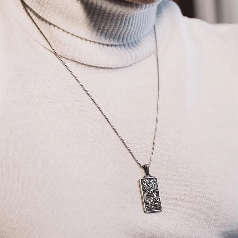 Pure Tin Dragon Success Protection Necklace Pendant