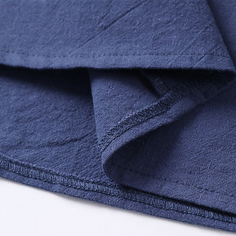 Plain Color Three Quarter Sleeve One Button Cotton Linen Men's Shirt