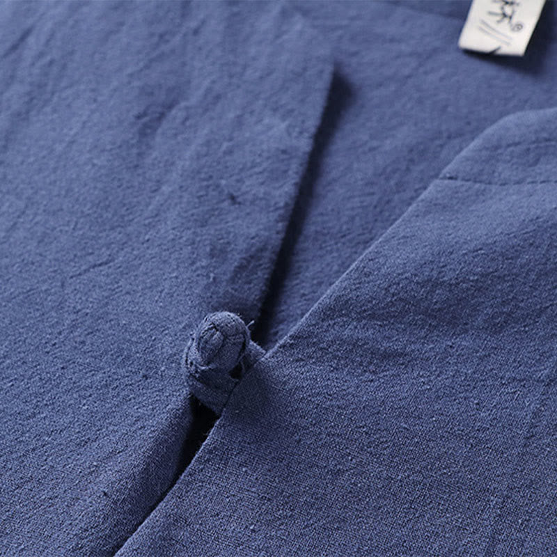 Plain Color Three Quarter Sleeve One Button Cotton Linen Men's Shirt
