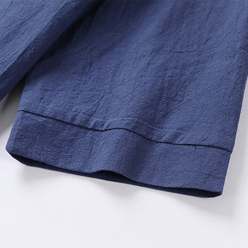Plain Color Three Quarter Sleeve One Button Cotton Linen Men's Shirt