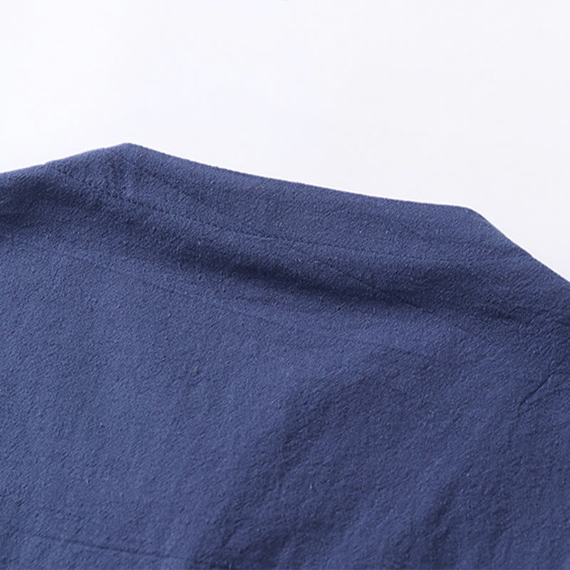 Plain Color Three Quarter Sleeve One Button Cotton Linen Men's Shirt