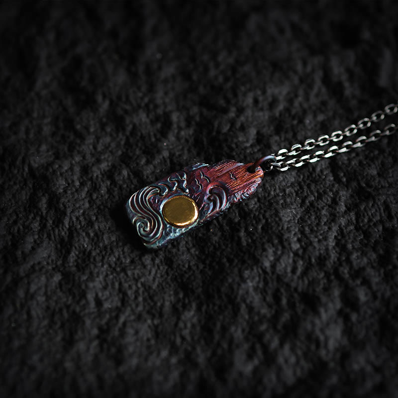 999 Sterling Silver 24k Gold Waves Sun Balance Necklace Pendant