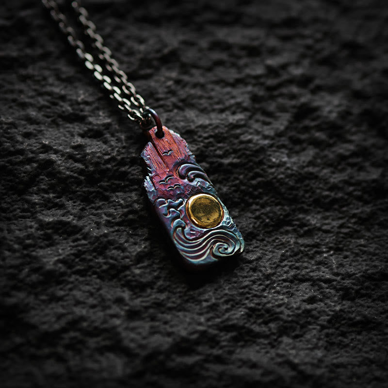 999 Sterling Silver 24k Gold Waves Sun Balance Necklace Pendant