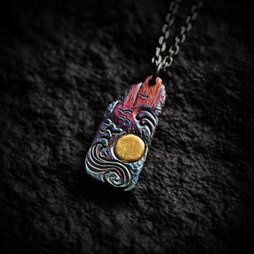 999 Sterling Silver 24k Gold Waves Sun Balance Necklace Pendant