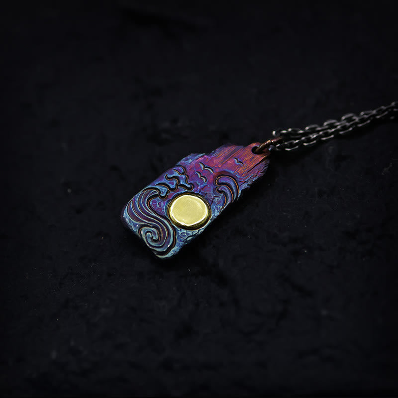 999 Sterling Silver 24k Gold Waves Sun Balance Necklace Pendant