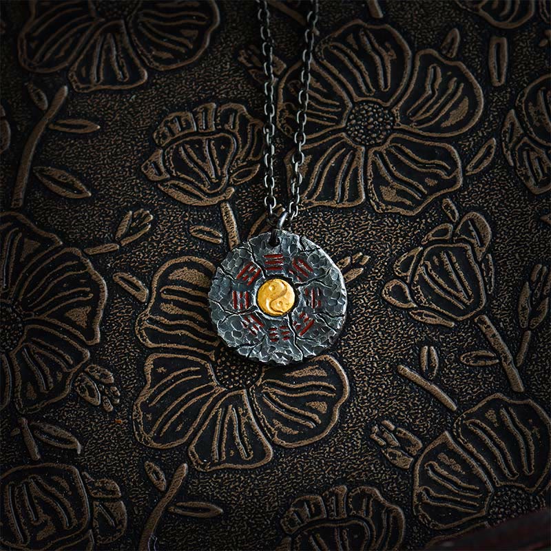 999 Sterling Silver 24k Gold Bagua Tai Chi Yin Yang Design Mountain Ghosts Spend Money Harmony Necklace Pendant