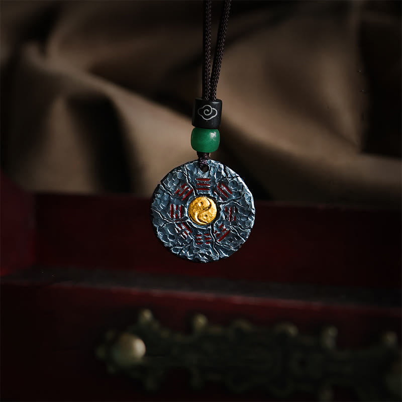999 Sterling Silver 24k Gold Bagua Tai Chi Yin Yang Design Mountain Ghosts Spend Money Harmony Necklace Pendant