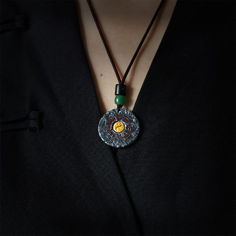 999 Sterling Silver 24k Gold Bagua Tai Chi Yin Yang Design Mountain Ghosts Spend Money Harmony Necklace Pendant