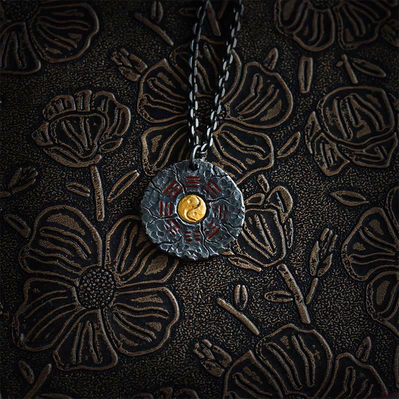 999 Sterling Silver 24k Gold Bagua Tai Chi Yin Yang Design Mountain Ghosts Spend Money Harmony Necklace Pendant