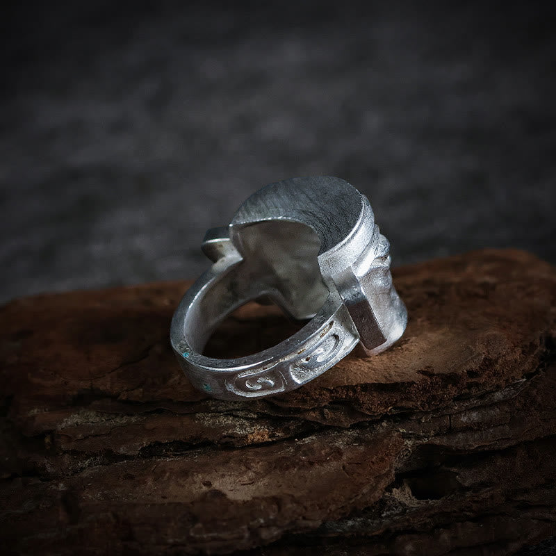 Hand-Cast 999 Sterling Silver Sanxingdui Mask Ancient Heritage Ring