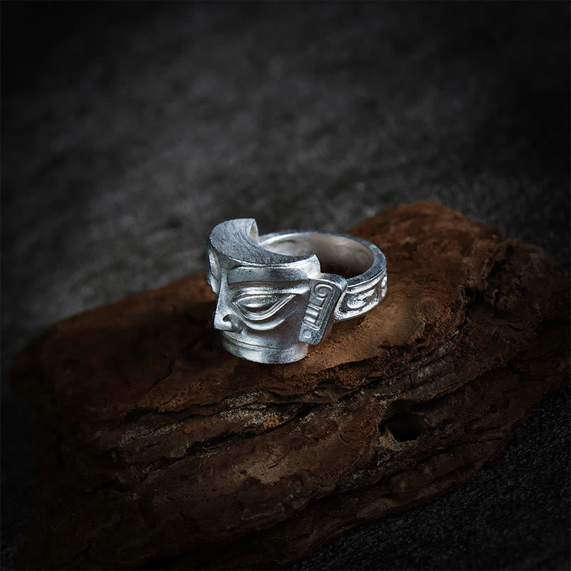 Hand-Cast 999 Sterling Silver Sanxingdui Mask Ancient Heritage Ring