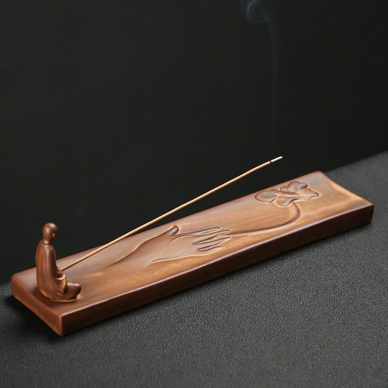 Ceramic Mudra & Lotus Meditation Stick Incense Burner - Zen Home Sanctuary Piece