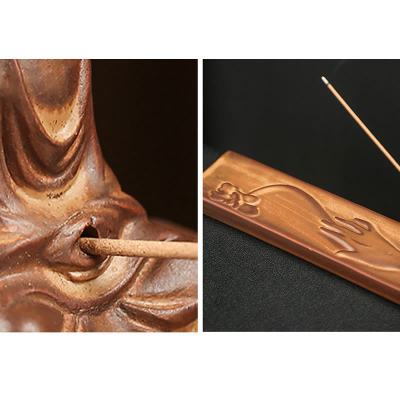 Ceramic Mudra & Lotus Meditation Stick Incense Burner - Zen Home Sanctuary Piece