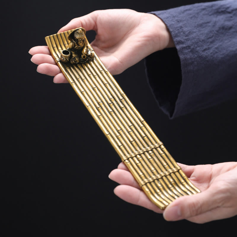 Fisherman Bamboo Fishing Boat Alloy Incense Stick Holder Healing Incense Burner Decoration