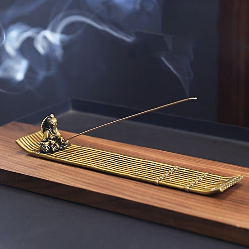Fisherman Bamboo Fishing Boat Alloy Incense Stick Holder Healing Incense Burner Decoration
