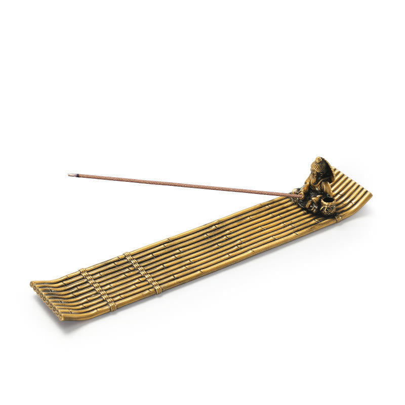 Fisherman Bamboo Fishing Boat Alloy Incense Stick Holder Healing Incense Burner Decoration