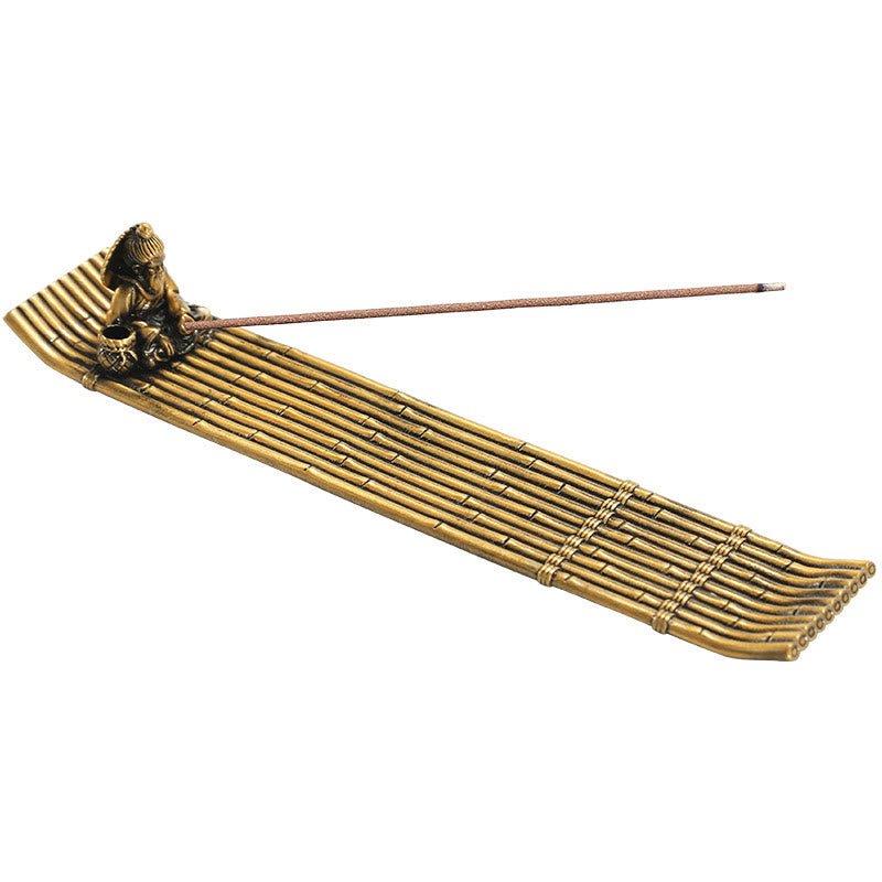 Fisherman Bamboo Fishing Boat Alloy Incense Stick Holder Healing Incense Burner Decoration
