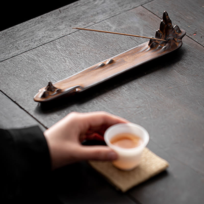 Mountains Boat Design Spiritual Healing Ceramic Stick Incense Burner Decoration