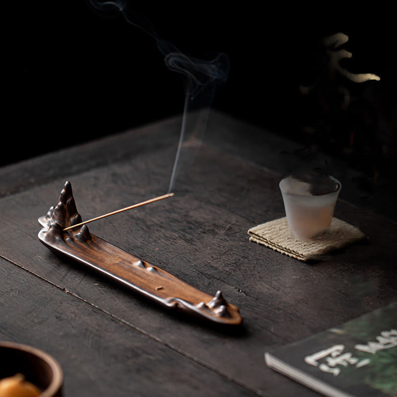 Mountains Boat Design Spiritual Healing Ceramic Stick Incense Burner Decoration