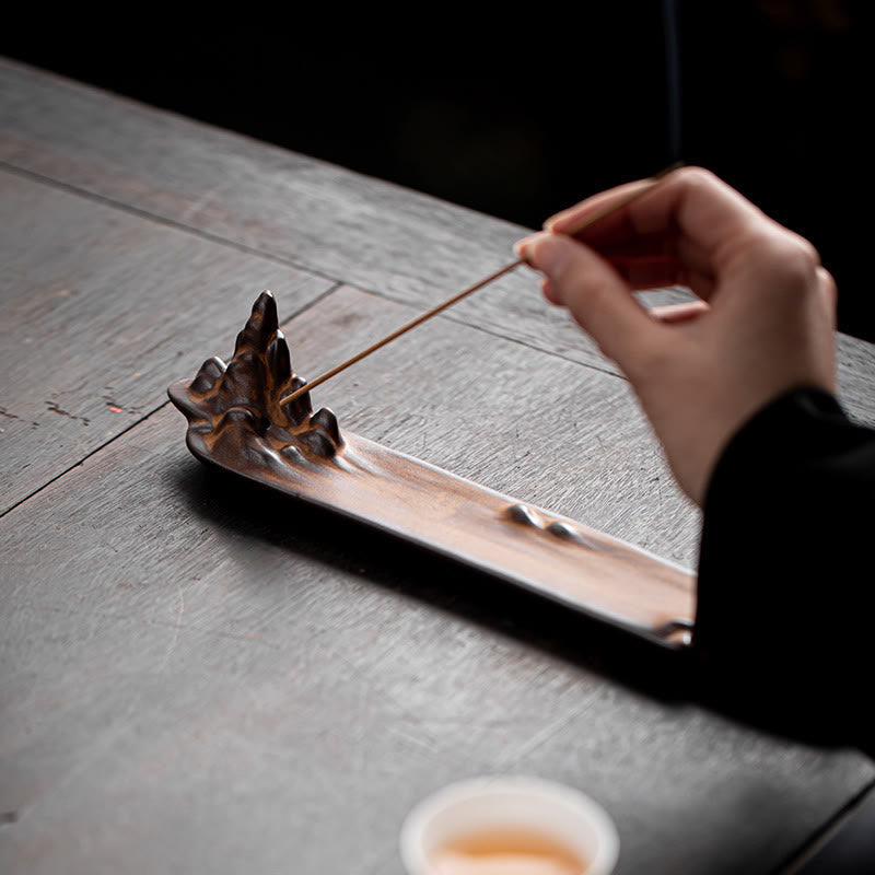 Mountains Boat Design Spiritual Healing Ceramic Stick Incense Burner Decoration