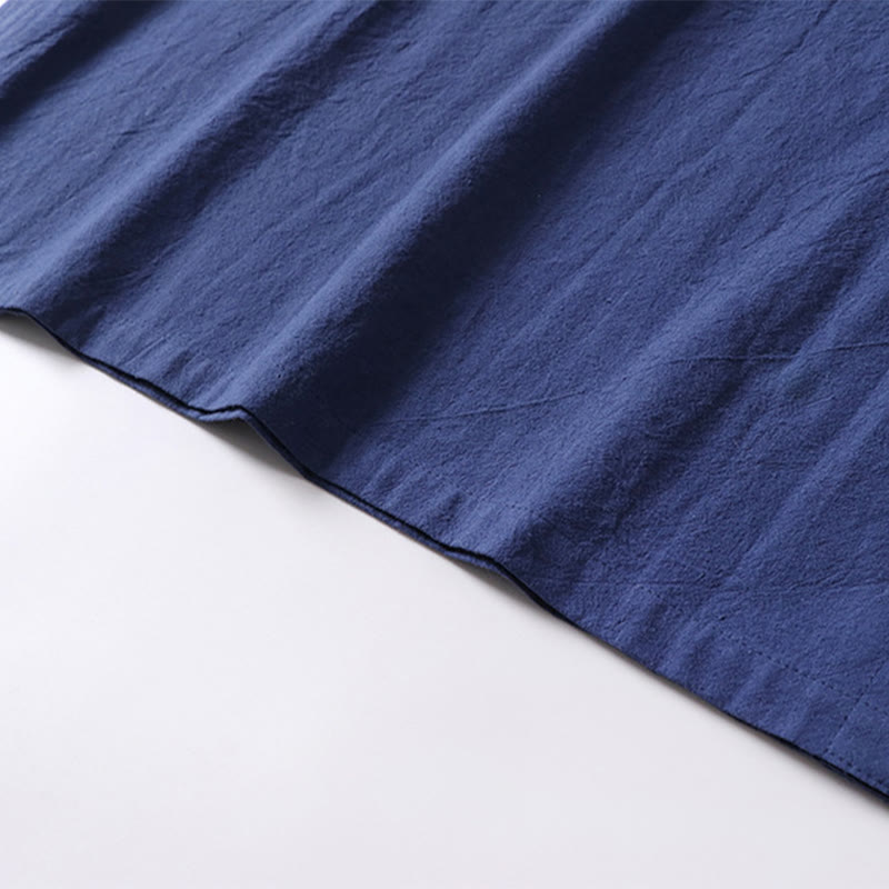Casual Plain Color Short Sleeve One Frog Button Cotton Linen Men's Shirt