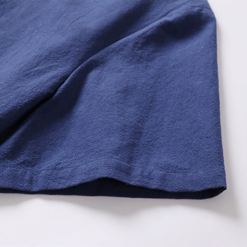 Casual Plain Color Short Sleeve One Frog Button Cotton Linen Men's Shirt