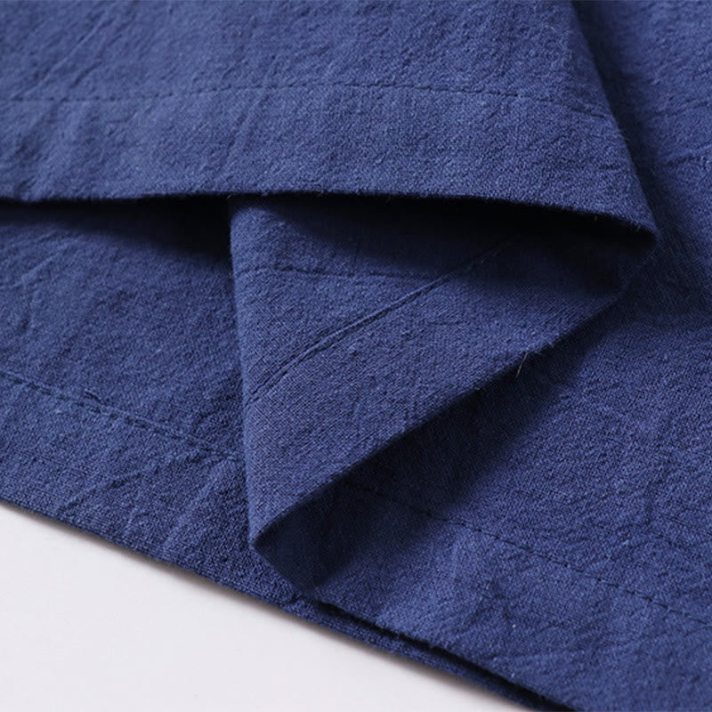 Solid Color Short Sleeve One Frog Button Cotton Linen Men's Shirt
