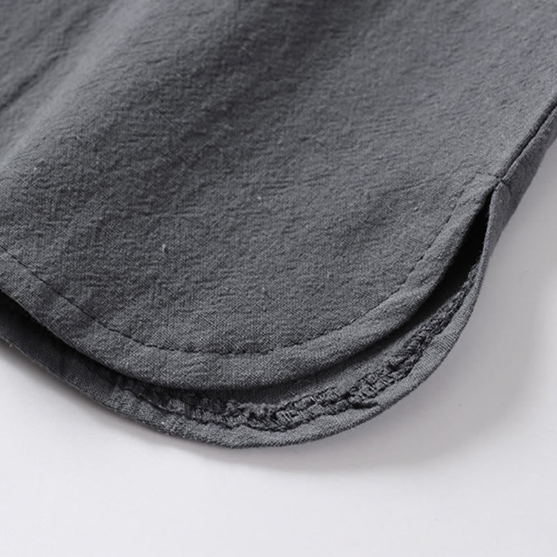 Casual Plain Color Two Buttons V-neck Three Quarter Sleeve Cotton Men's Shirt