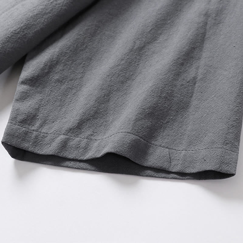 Casual Plain Color Two Buttons V-neck Three Quarter Sleeve Cotton Men's Shirt