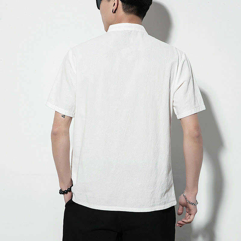 Casual Solid Color Front Frog Buttons Chinese Tang Suit Short Sleeve Linen Men's Shirt