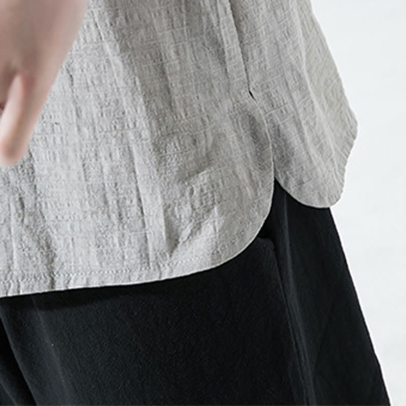 Casual Solid Color Two Buttons V-neck Three Quarter Sleeve Cotton Linen Men's Shirt
