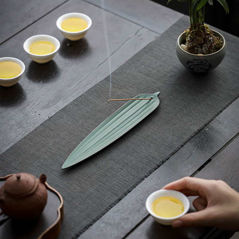 Green Bamboo Leaf Healing Ceramic Incense Burner Decoration