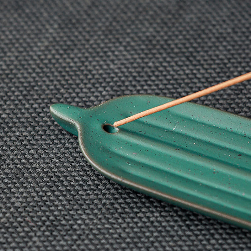Green Bamboo Leaf Healing Ceramic Incense Burner Decoration