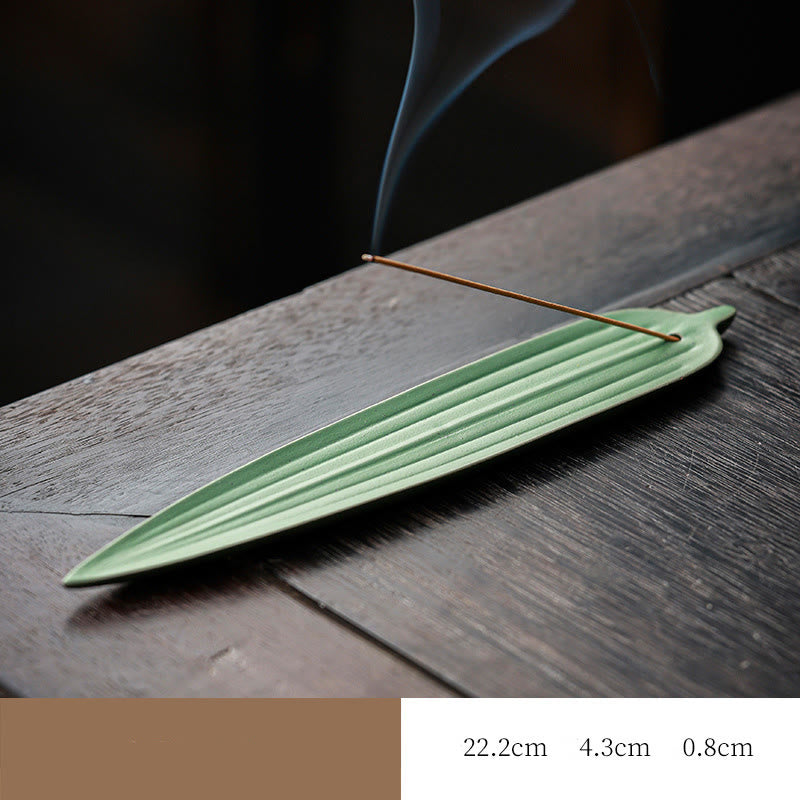 Green Bamboo Leaf Healing Ceramic Incense Burner Decoration
