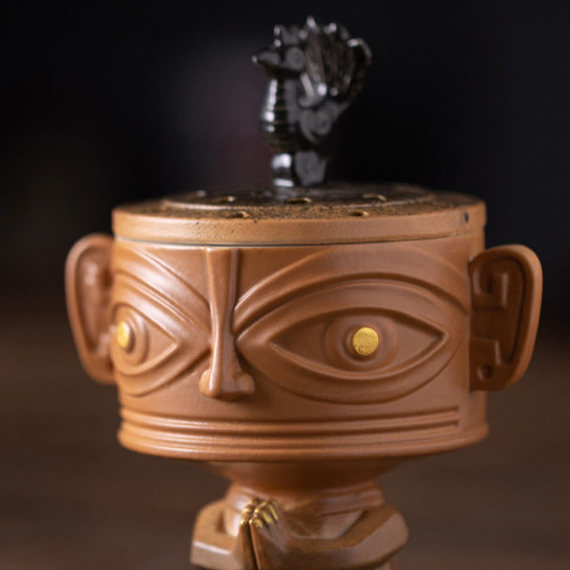 Sanxingdui Mask Ceramic Incense Burner Desk Decoration