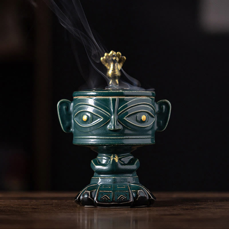 Sanxingdui Mask Ceramic Incense Burner Desk Decoration