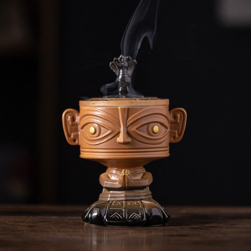 Sanxingdui Mask Ceramic Incense Burner Desk Decoration