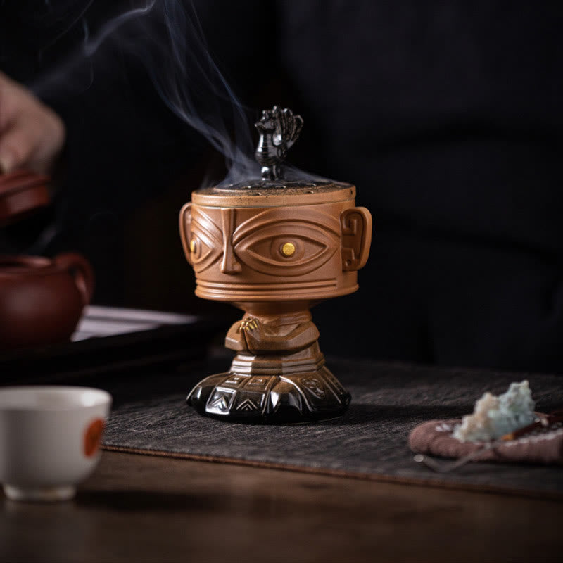 Sanxingdui Mask Ceramic Incense Burner Desk Decoration