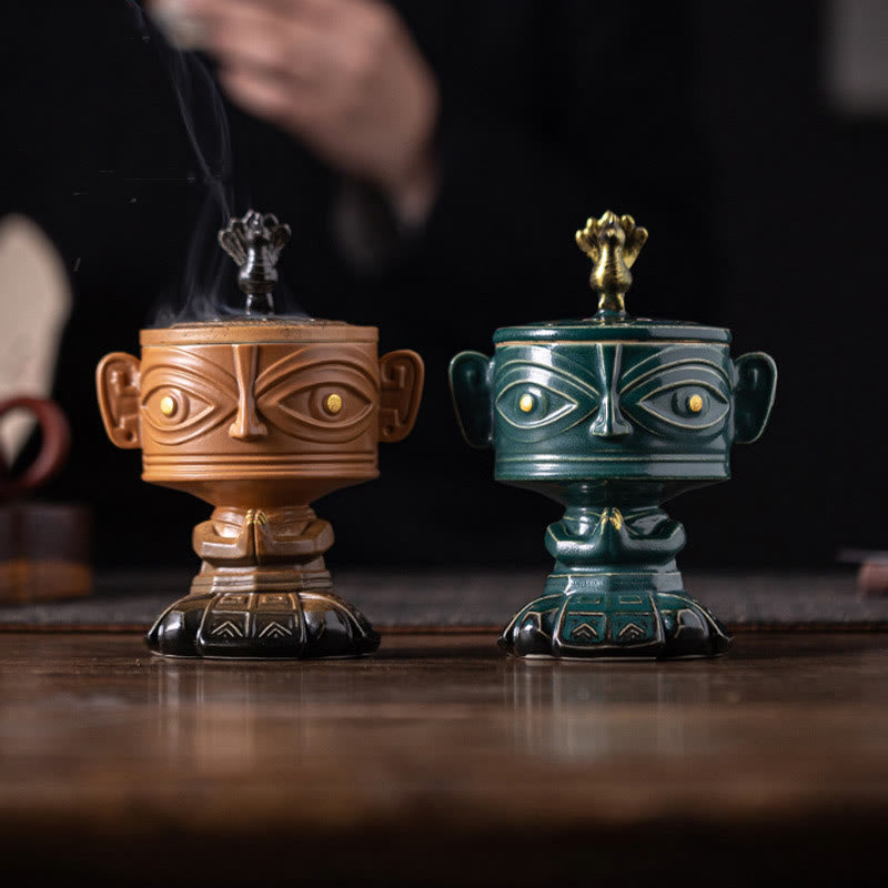 Sanxingdui Mask Ceramic Incense Burner Desk Decoration