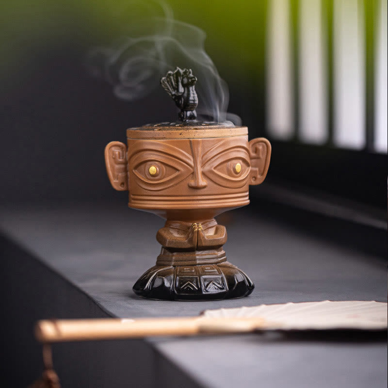 Sanxingdui Mask Ceramic Incense Burner Desk Decoration