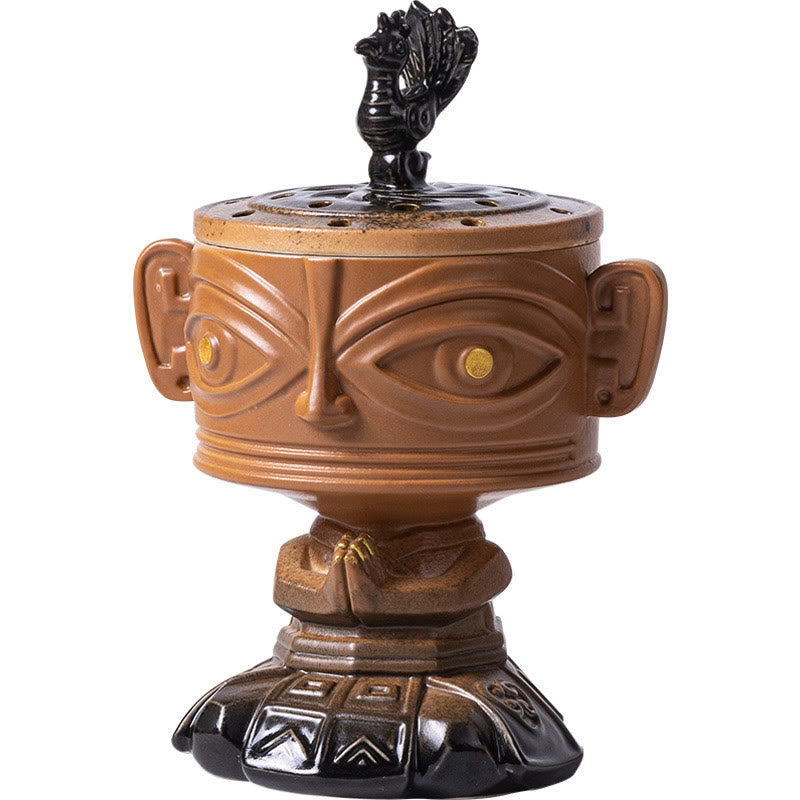 Sanxingdui Mask Ceramic Incense Burner Desk Decoration