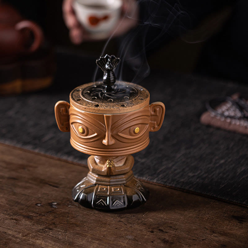 Sanxingdui Mask Ceramic Incense Burner Desk Decoration