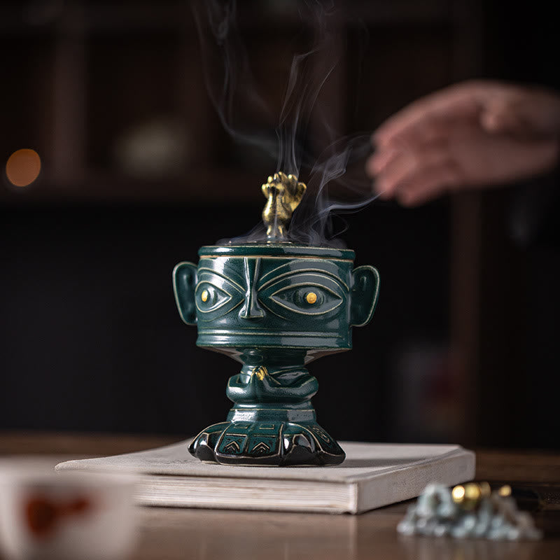 Sanxingdui Mask Ceramic Incense Burner Desk Decoration