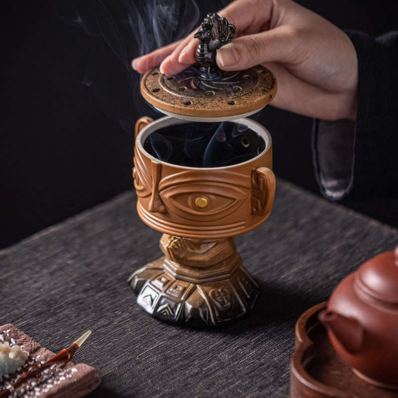 Sanxingdui Mask Ceramic Incense Burner Desk Decoration
